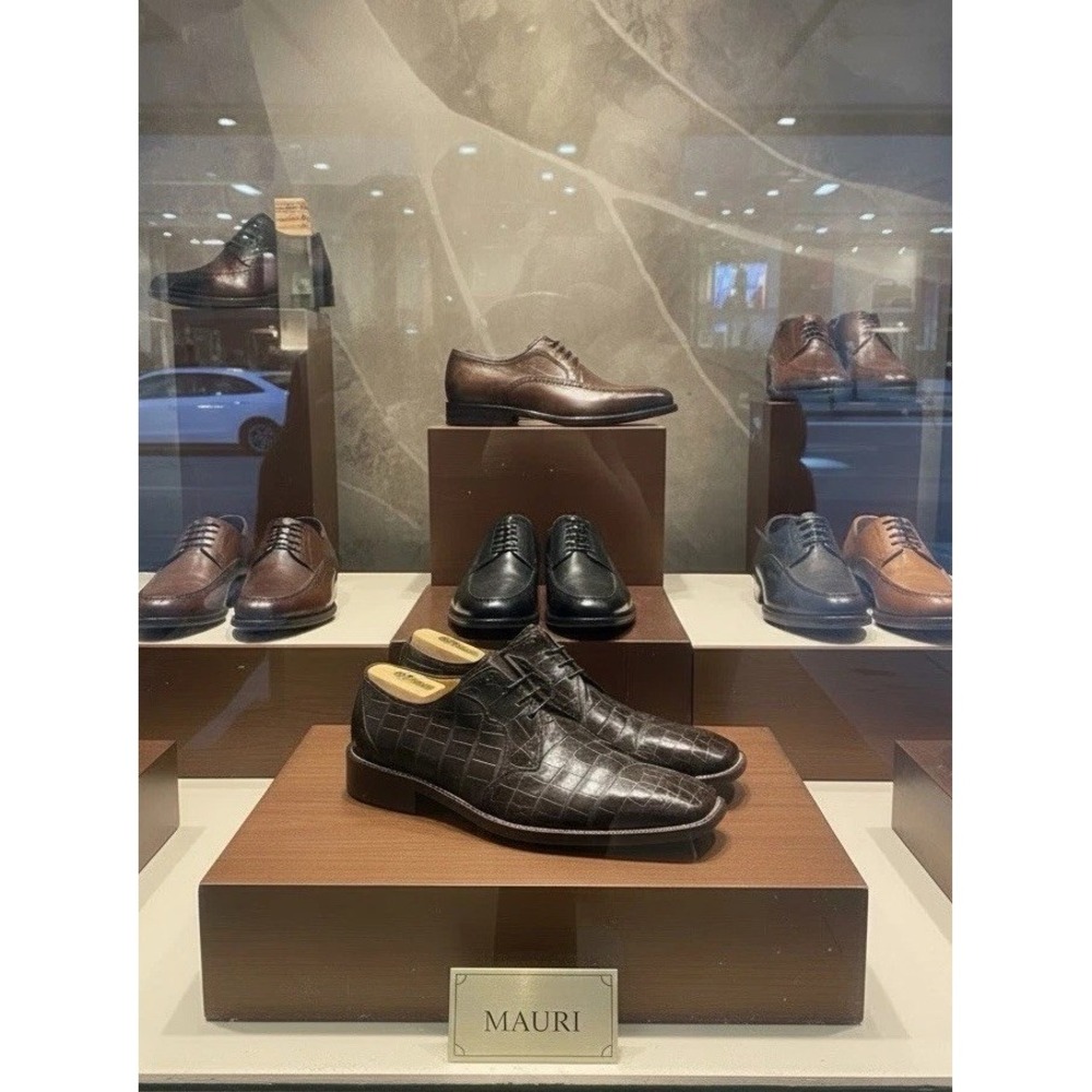 Mauri Alligator Belly Derby Shoes Men 12 Brown Goodyear Sole 4002 713 Italy